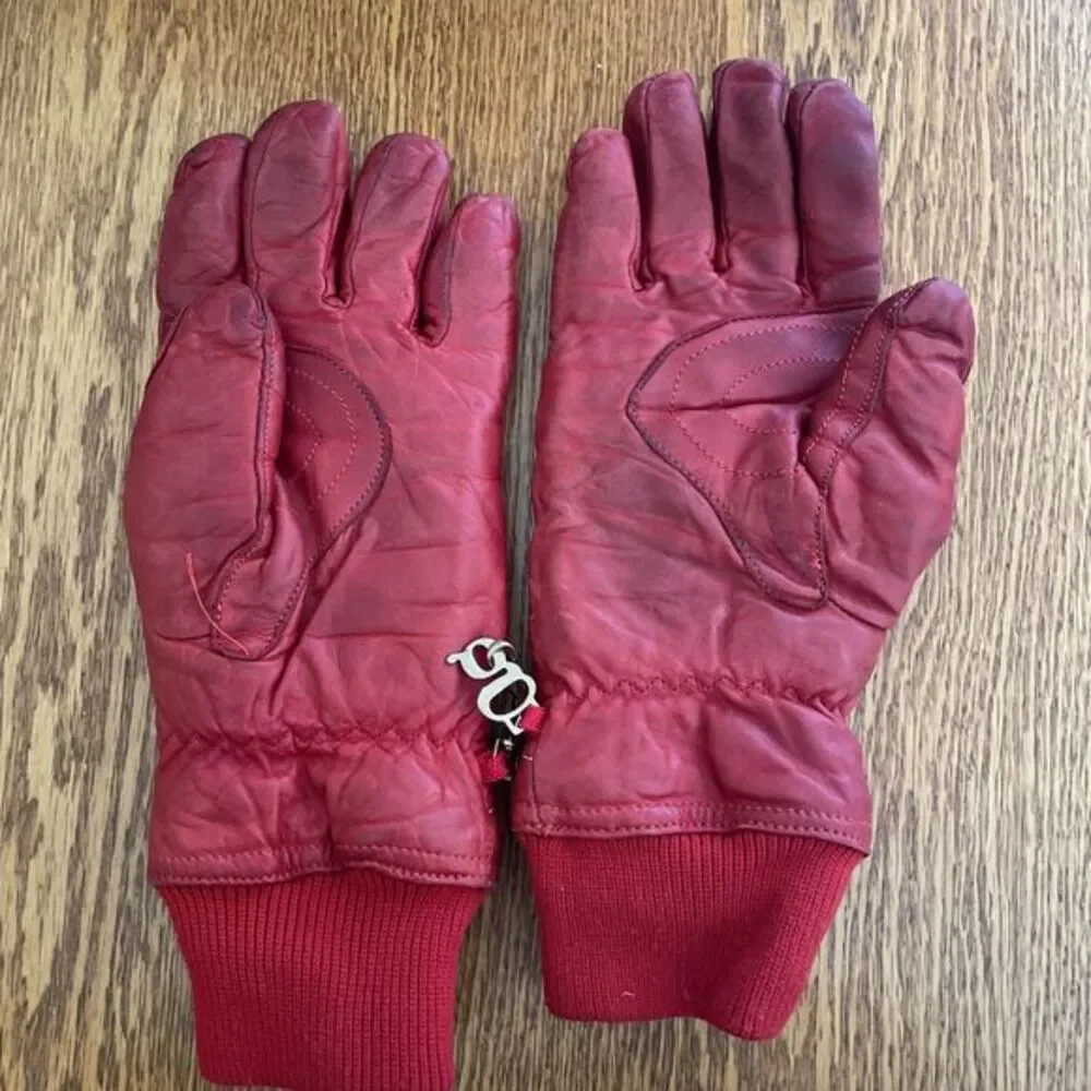 Vintage Grandoe Red Leather Ski Gloves Snowboarding Winter Ladies‎ *READ*